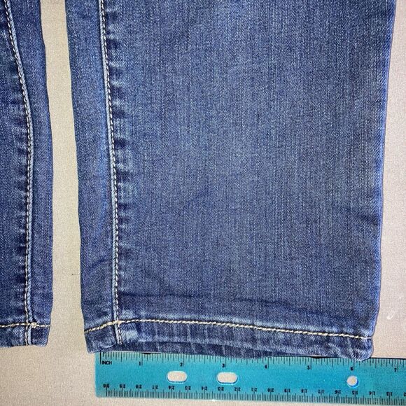 EARL JEAN  Blue Rhinestone Cotton Stretch Denim Jeans Capri Cropped Embroidered - Picture 6 of 8